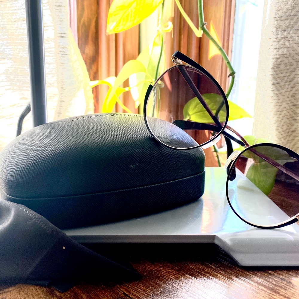 Salvatore Ferragamo Black and Silver Sunglasses